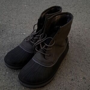 Blue by Exchange Mens Duck Boots Grey Black Lace Up Plaid Lined Size 11